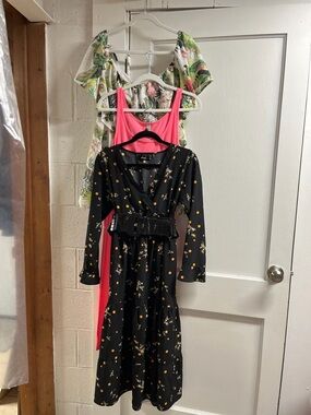 Lot of 3! Guess Floral off shoulder dress/black floral midi/long hot pink dress